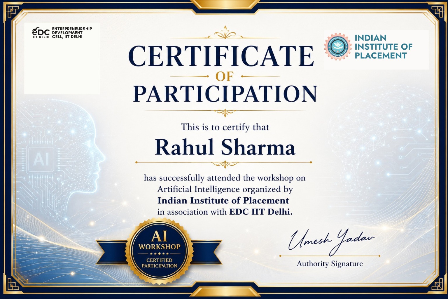 AI Workshop Certificate